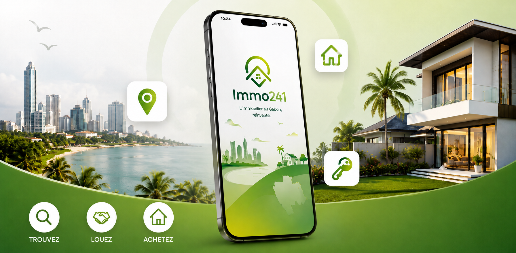 Interface application Immo241 - Recherche de biens immobiliers au Gabon